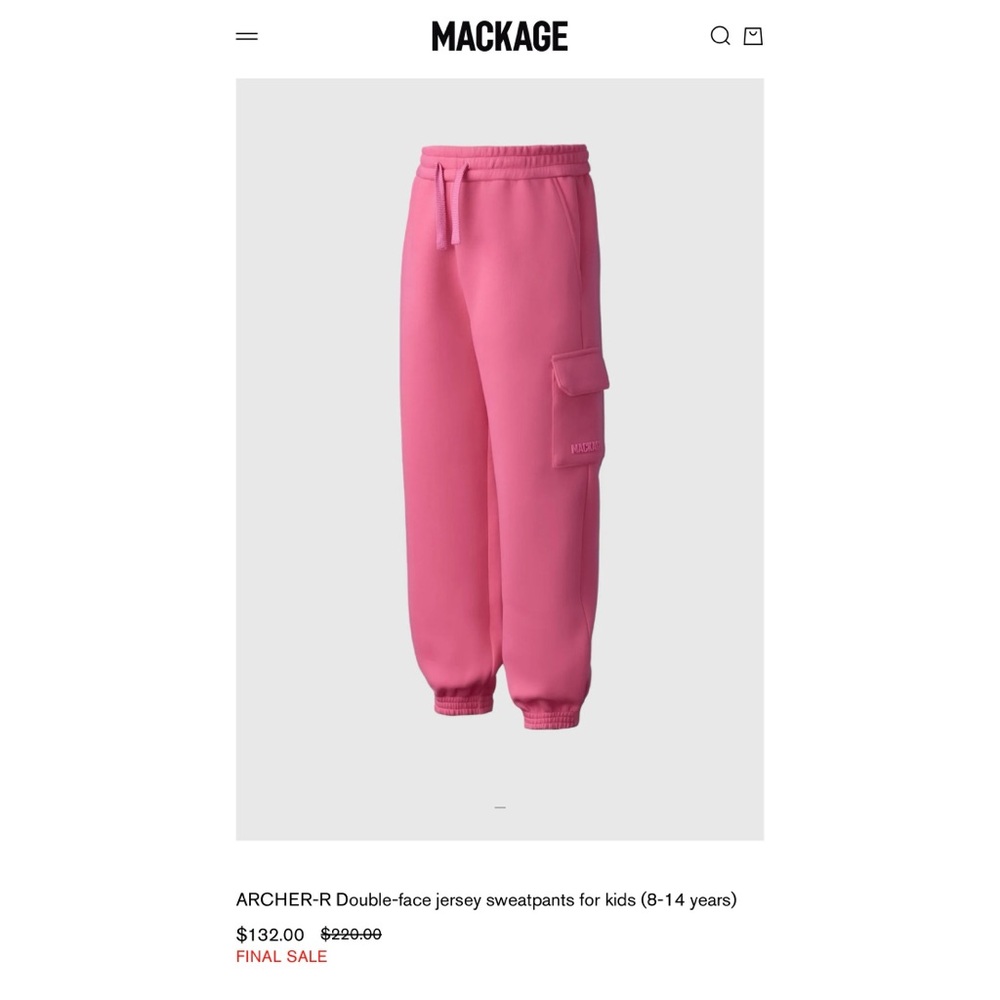 NWT Mackage ARCHER-R Double-face jersey sweatpants for kids (8-14 years)